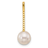 8-9mm White Akoya Pearl and Diamond Accent Drop Chain Slide Charm Pendant in Real 14k Yellow Gold