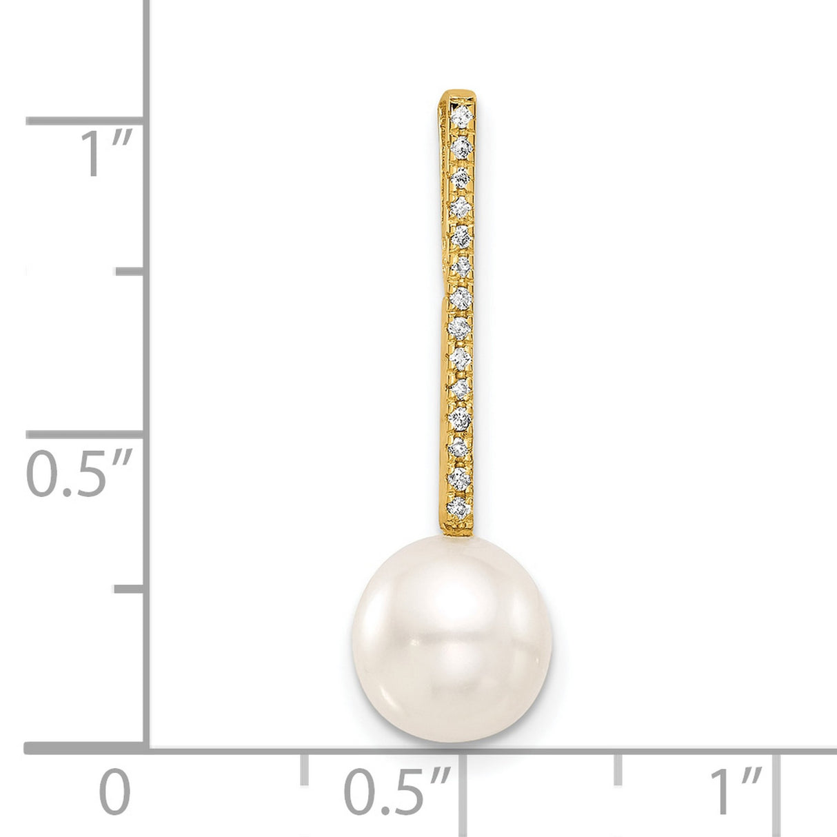 8-9mm White Akoya Pearl and Diamond Accent Drop Chain Slide Charm Pendant in Real 14k Yellow Gold