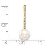 8-9mm White Akoya Pearl and Diamond Accent Drop Chain Slide Charm Pendant in Real 14k Yellow Gold