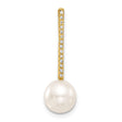 8-9mm White Akoya Pearl and Diamond Accent Drop Chain Slide Charm Pendant in Real 14k Yellow Gold