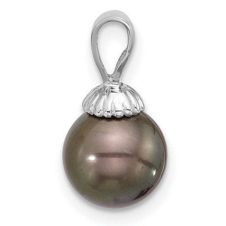 14k White Gold Pendant with Black Pearl, Fluted Cap Design, Tahitian Style