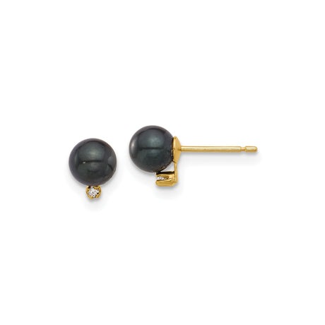 14k Yellow Gold Stud Earrings with Black Cultured Pearls and Diamond Accents