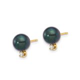 14k Yellow Gold Stud Earrings with Black Akoya Pearls and Diamond Accents