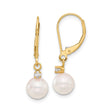 14k Yellow Gold Dangle Earrings with Cultured White Pearls and Cubic Zirconia Leverbacks