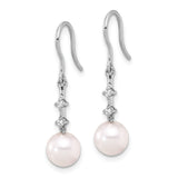 14k White Gold Dangle Earrings with Cultured Pearls and Diamond Accents, Drop Design for Women