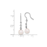 14k White Gold Dangle Earrings with Cultured Pearls and Diamond Accents, Drop Design for Women