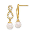 14k Yellow Gold Dangle Earrings with White Pearl Drop and Diamond Accent Infinity Design