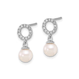 14k White Gold Drop Earrings with Cultured Akoya Pearls and Diamond Accents, Open Circle Design