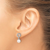 14k White Gold Drop Earrings with Cultured Akoya Pearls and Diamond Accents, Open Circle Design