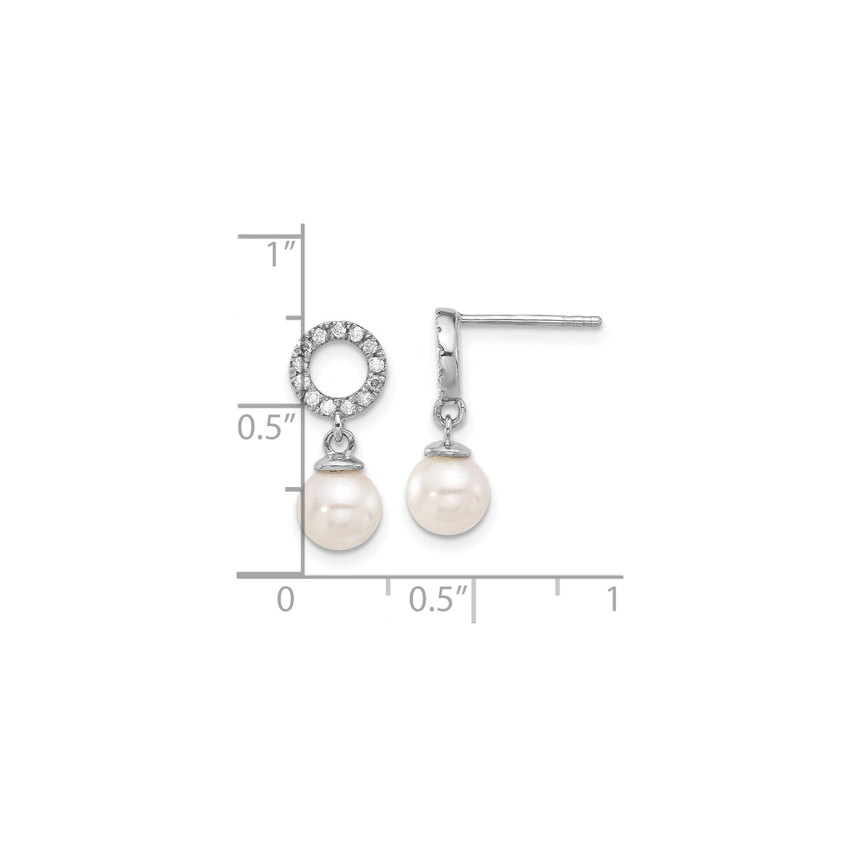 14k White Gold Drop Earrings with Cultured Akoya Pearls and Diamond Accents, Open Circle Design