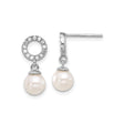 14k White Gold Drop Earrings with Cultured Akoya Pearls and Diamond Accents, Open Circle Design