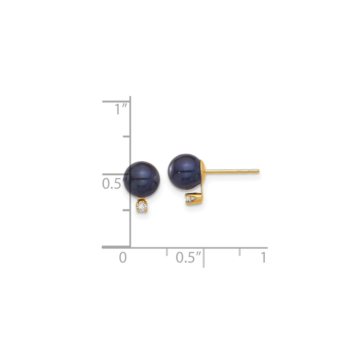 14k Yellow Gold Stud Earrings with Black Pearls and Diamond Accents, Classic Formal Jewelry