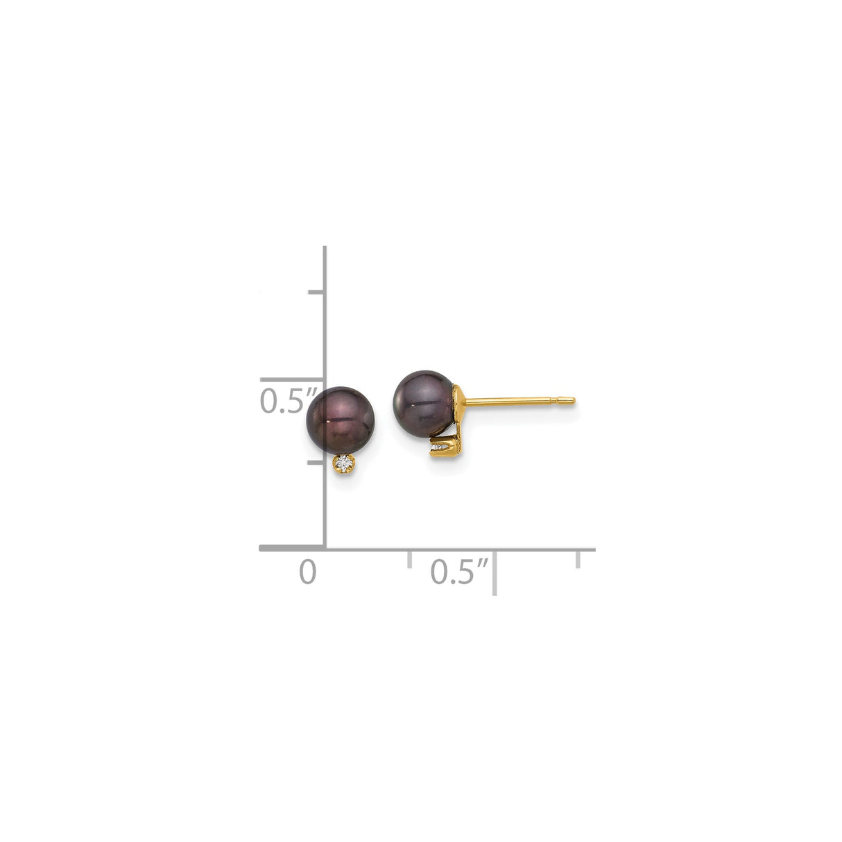 14k Yellow Gold Stud Earrings with Black Cultured Pearls and Diamond Accents