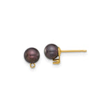 14k Yellow Gold Stud Earrings with Black Cultured Pearls and Diamond Accents