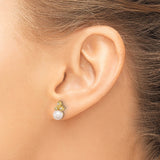 14k Yellow Gold Stud Earrings with White Cultured Pearls and Diamond Accents, Floral Design