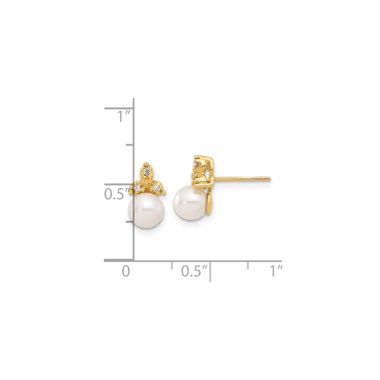 14k Yellow Gold Stud Earrings with White Cultured Pearls and Diamond Accents, Floral Design
