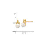 14k Yellow Gold Stud Earrings with White Cultured Pearls and Diamond Accents, Floral Design