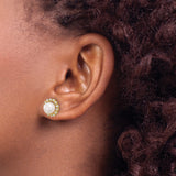 14k Yellow Gold Stud Earrings with Round White Cultured Pearls and Diamond Halo