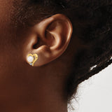 14k Yellow Gold Heart Stud Earrings with White Cultured Pearl and Diamond Accent