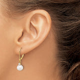 14k Yellow Gold Dangle Earrings with White Cultured Pearls and Cubic Zirconia Accents