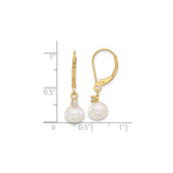 14k Yellow Gold Dangle Earrings with White Cultured Pearls and Cubic Zirconia Accents