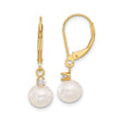 14k Yellow Gold Dangle Earrings with White Cultured Pearls and Cubic Zirconia Accents