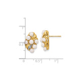 14k Yellow Gold Pearl Cluster Earrings with Diamond Accent, Floral Studs for Women