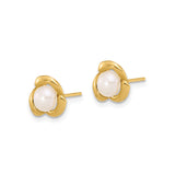 14k Yellow Gold Floral Stud Earrings with White Cultured Pearls for Women