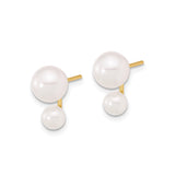 14k Yellow Gold Double Sided Pearl Stud Earrings, Front Back Modern Design
