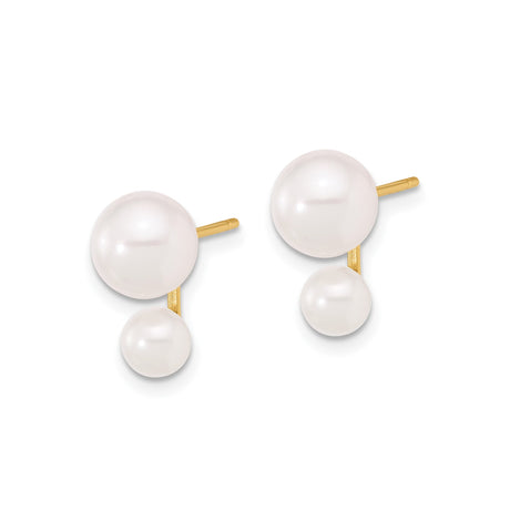 14k Yellow Gold Double Sided Pearl Stud Earrings, Front Back Modern Design