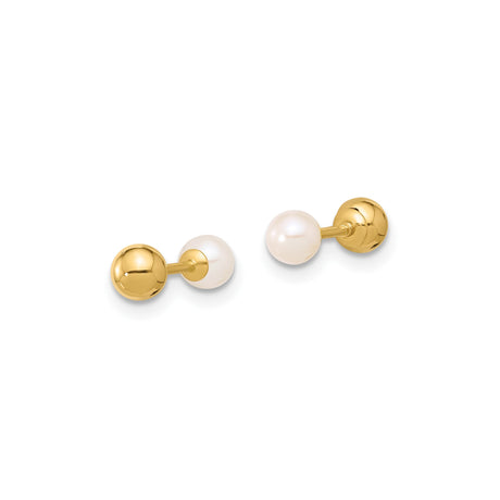 14k Yellow Gold Pearl Stud Earrings with Screw Backs, Classic Minimalist Design