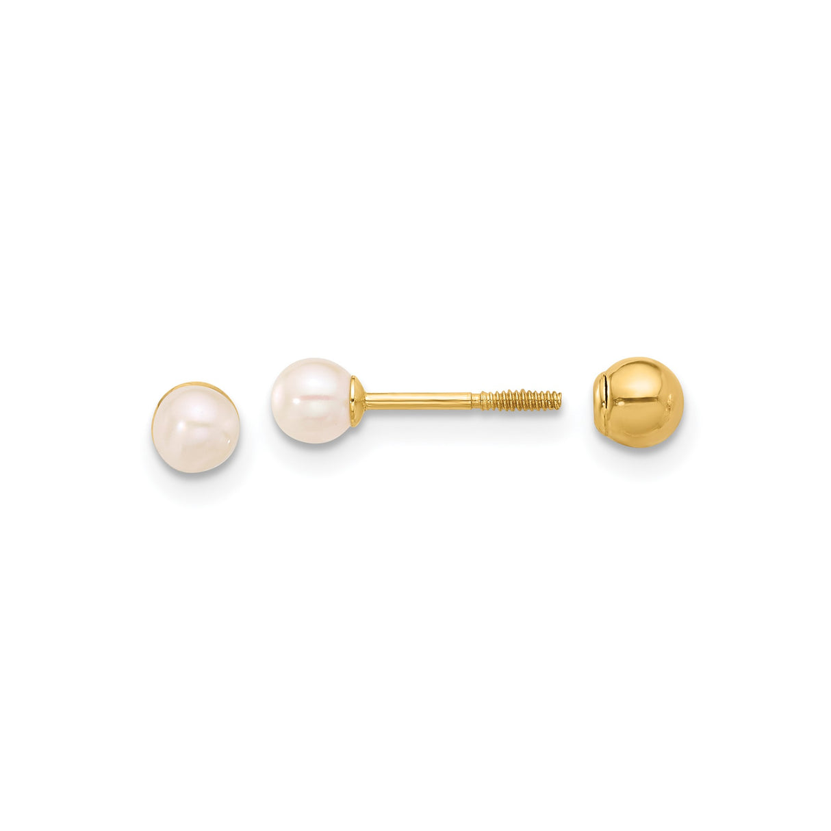 14k Yellow Gold Pearl Stud Earrings with Screw Backs, Classic Minimalist Design