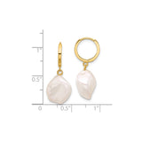 14k Yellow Gold Dangle Earrings with White Baroque Freshwater Pearls, Modern Drop Design