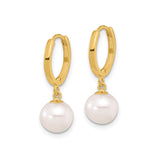 14k Yellow Gold Hoop Earrings with Cultured Freshwater Pearl Dangles, Minimalist Design for Women