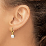 14k Yellow Gold Hoop Earrings with Cultured Freshwater Pearl Dangles, Minimalist Design for Women