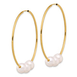 14k Yellow Gold Hoop Earrings with Three White Freshwater Pearls, Minimalist Dangle Style