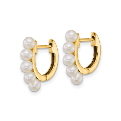 14k Yellow Gold Hoop Earrings with White Freshwater Pearls, Lightweight Modern Design