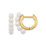 14k Yellow Gold Hoop Earrings with White Freshwater Pearls, Lightweight Modern Design