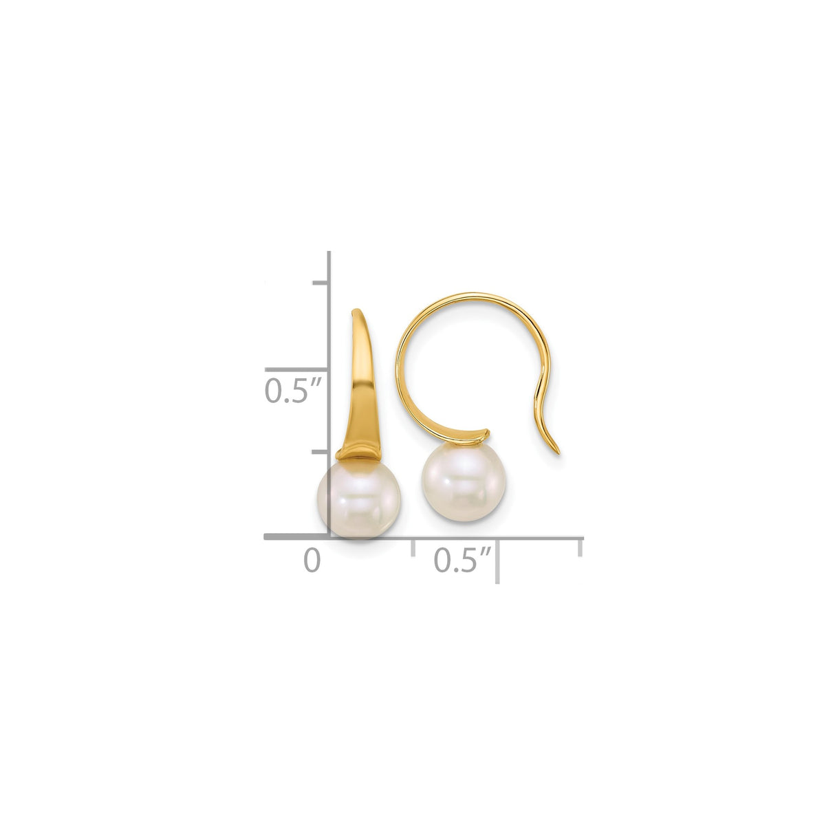 14k Yellow Gold Dangle Earrings with Round White Cultured Pearls, Minimalist Drop Design