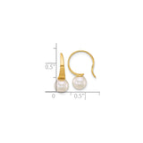 14k Yellow Gold Dangle Earrings with Round White Cultured Pearls, Minimalist Drop Design
