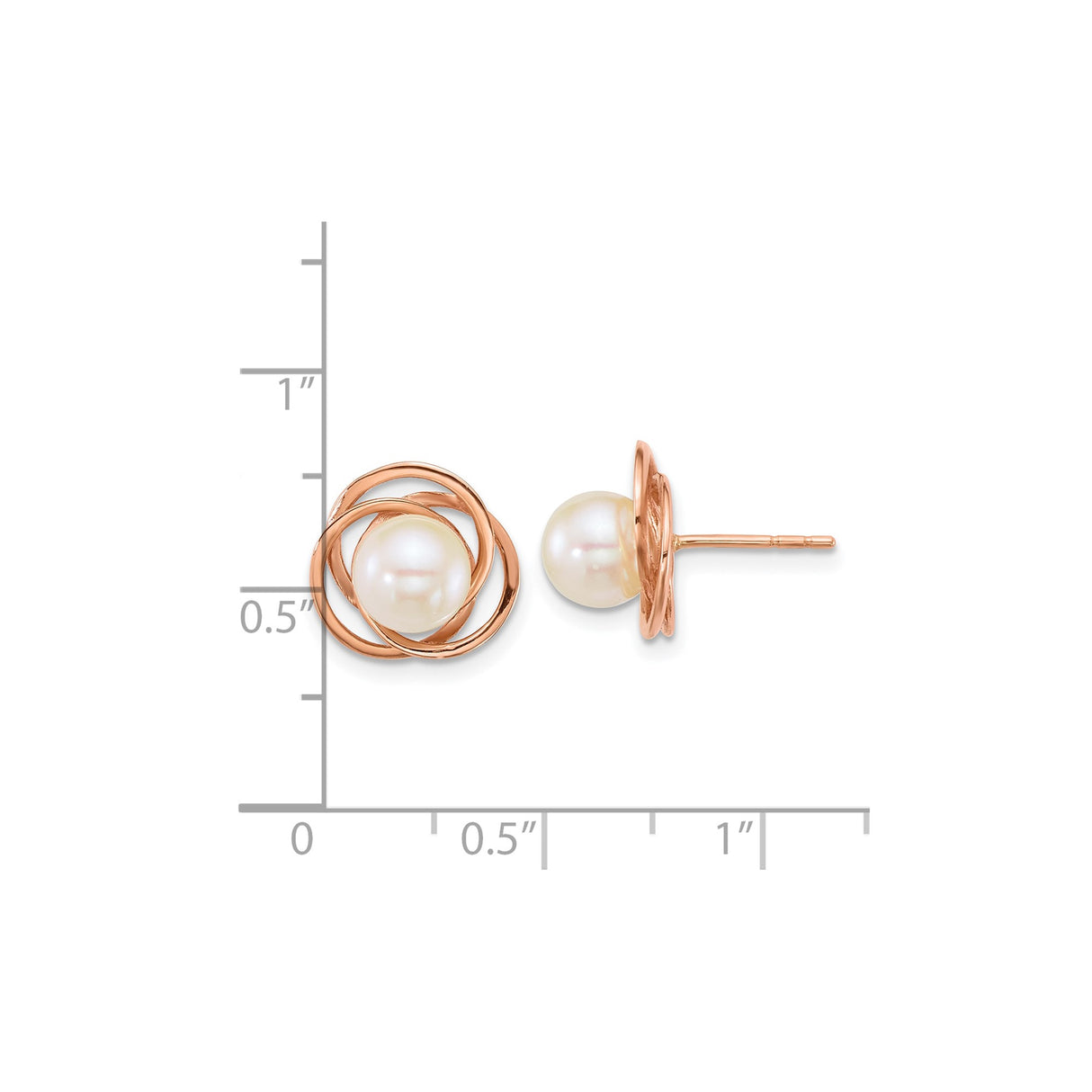 14k Rose Gold Pearl Stud Earrings with Intertwined Knot Design for Women