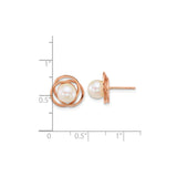 14k Rose Gold Pearl Stud Earrings with Intertwined Knot Design for Women