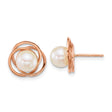 14k Rose Gold Pearl Stud Earrings with Intertwined Knot Design for Women