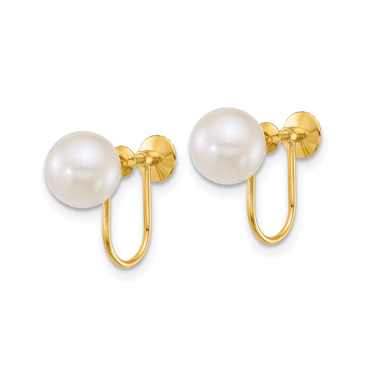 14K Yellow Gold Clip On Pearl Earrings Screwback Secure Fit