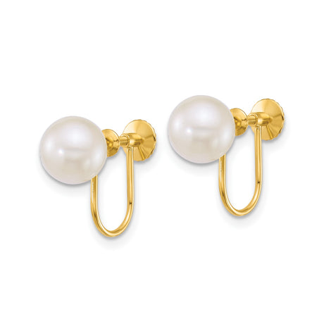 14K Yellow Gold Clip On Pearl Earrings Screwback Secure Fit