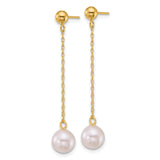 14k Yellow Gold Dangle Earrings with White Pearls, Long Chain Drop Minimalist Bridal Jewelry