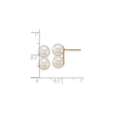 14k Yellow Gold Double Pearl Stud Earrings with Round White Cultured Pearls