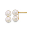 14k Yellow Gold Double Pearl Stud Earrings with Round White Cultured Pearls