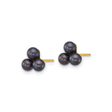 14k Yellow Gold Stud Earrings with Black Cultured Pearls in Triangular Cluster Design