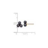 14k Yellow Gold Stud Earrings with Black Cultured Pearls in Triangular Cluster Design